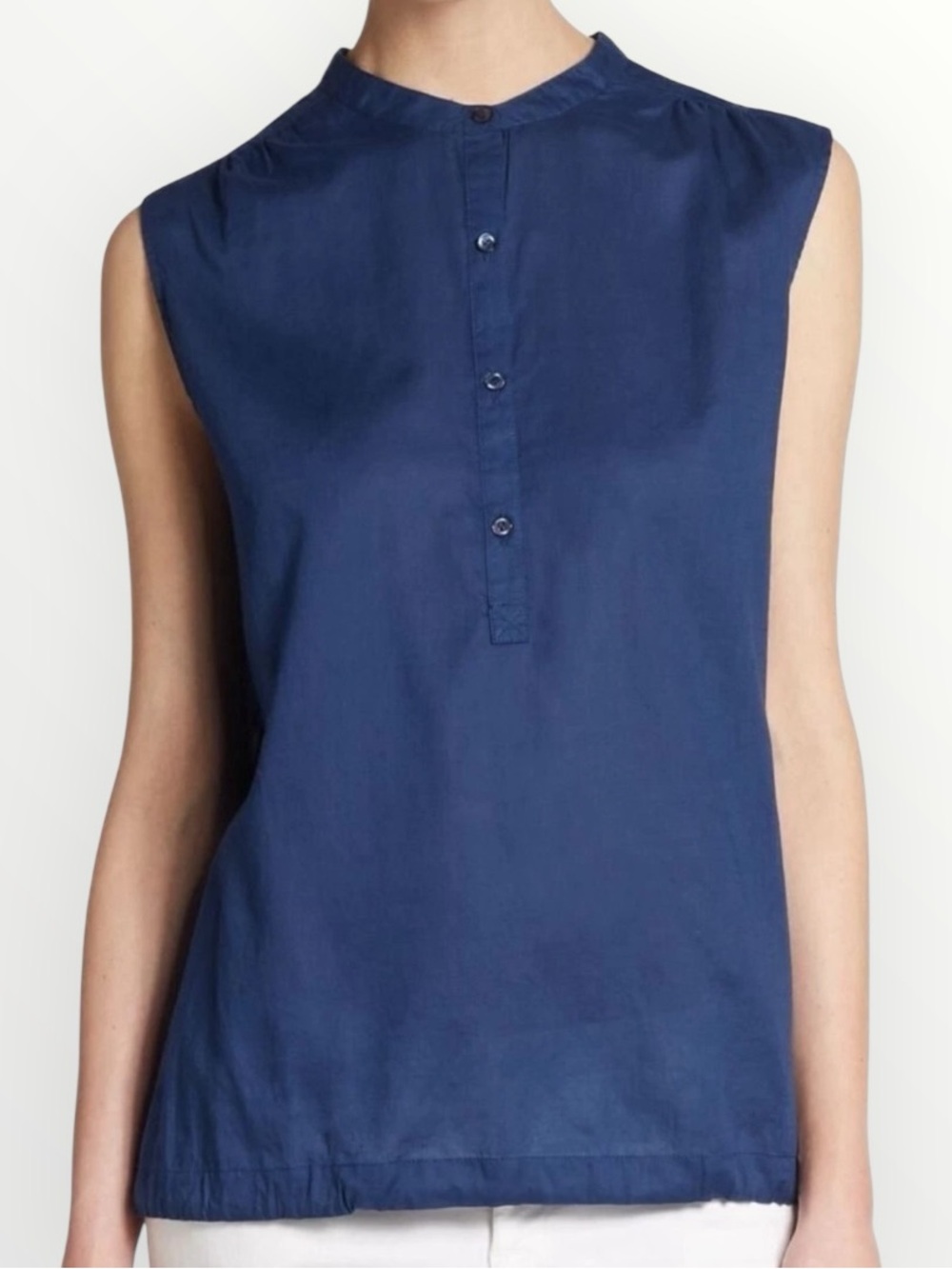 Eileen Fisher Navy Organic Cotton Sleeveless Button Top Size L